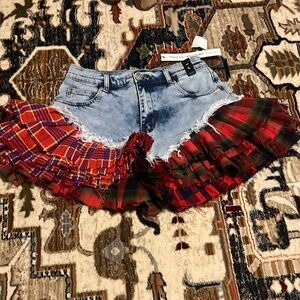 NWT Shop Akira Denim Shorts with Plaid Pleats Large
